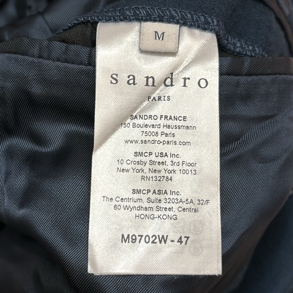 Sandro Woolcloth & Cashmere Coat in Navy Blue Size Medium - Picture 9 of 10